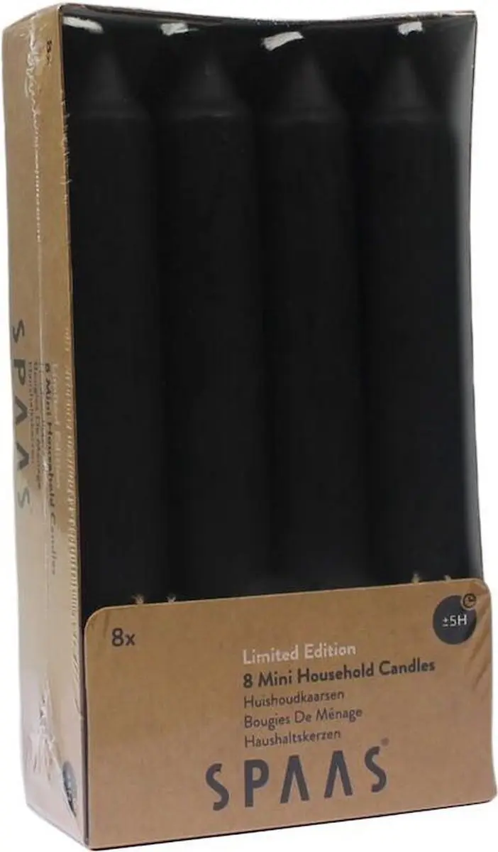 Spaas Mini Conische Tafelkaarsen 8 Stuks - Zwart - afbeelding 4 van 5