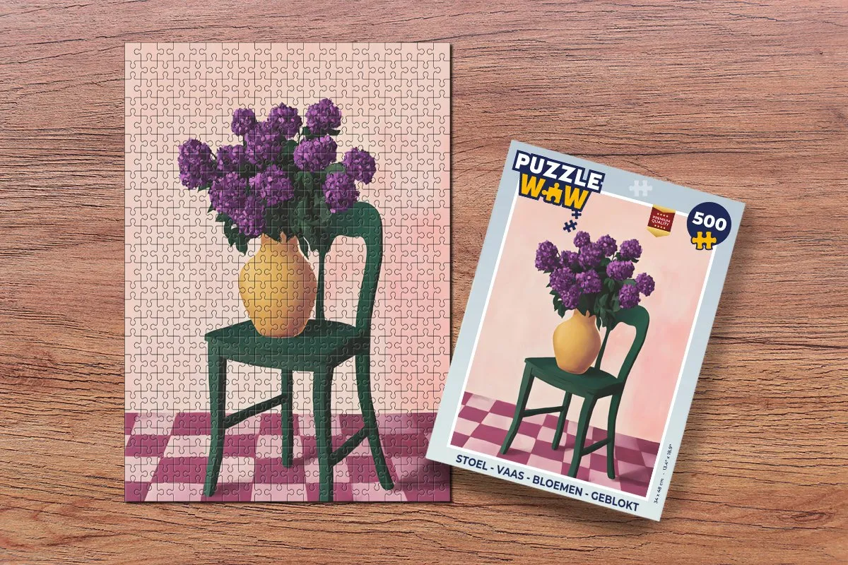 PuzzleWow Geblokte Stoel Vaas Bloemen Legpuzzel 500 Stuks - MPN 8721374600512