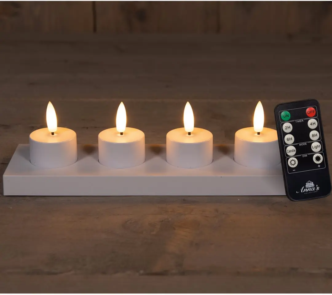 Anna's Collection Oplaadbare LED Theelichtjes - 4 Stuks - Wit - afbeelding 2 van 3