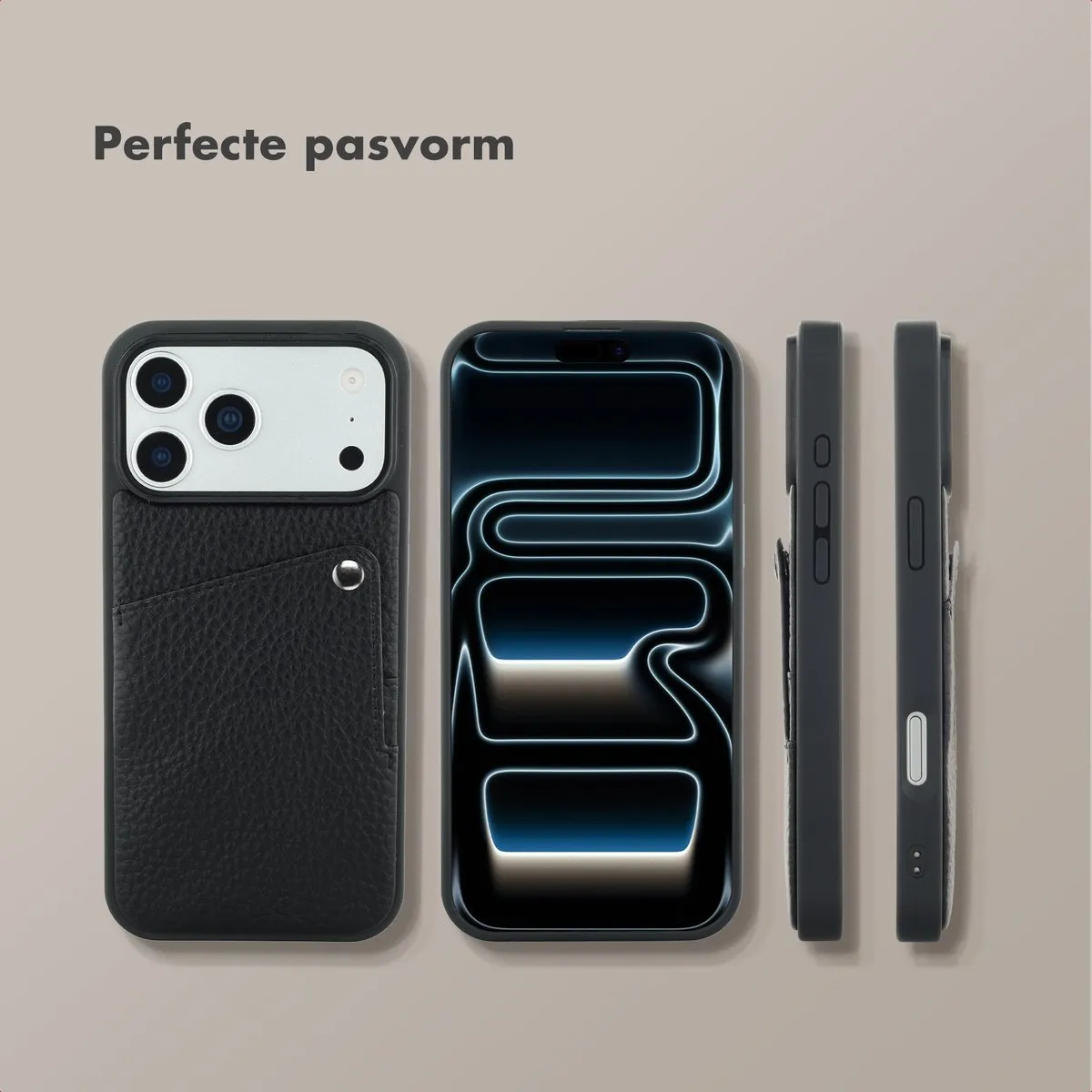 Selencia Hoesje iPhone 17 Pro Max - Backcover met Pashouder - Zwart