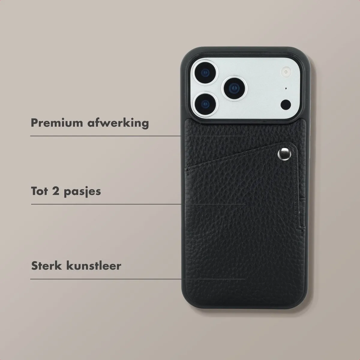 Selencia Hoesje iPhone 17 Pro Max - Backcover met Pashouder - Zwart
