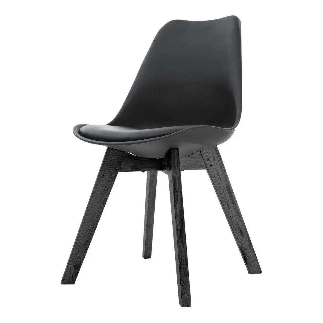 Essence Madera Eetkamerstoel Zwart - Kunststof - PU Zitting - Zwarte Houten Poten - Modern - Kuipstoel