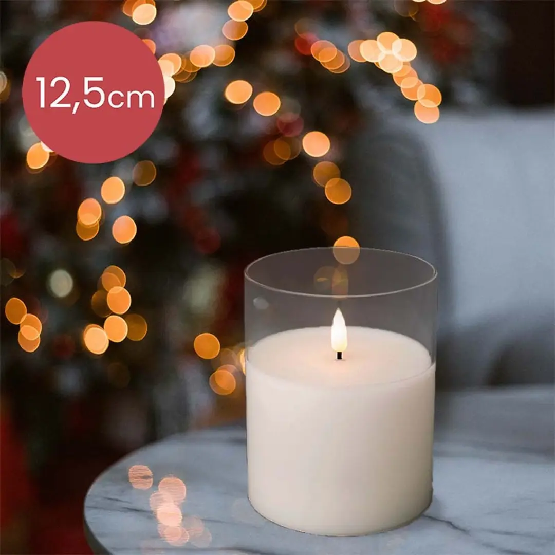 LED kaars wit met helder glas en vlam effect