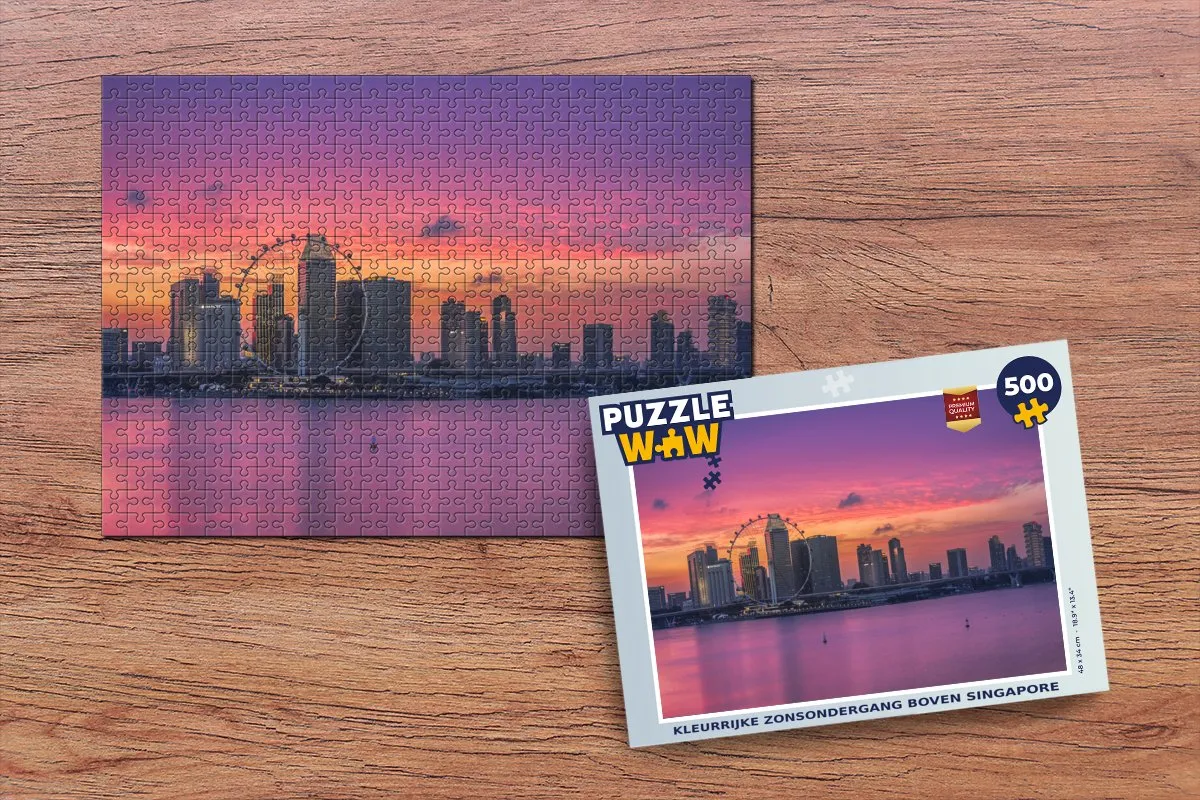 PuzzleWow Legpuzzel Kleurrijke Zonsondergang Singapore 500 Stuks - Multicolor