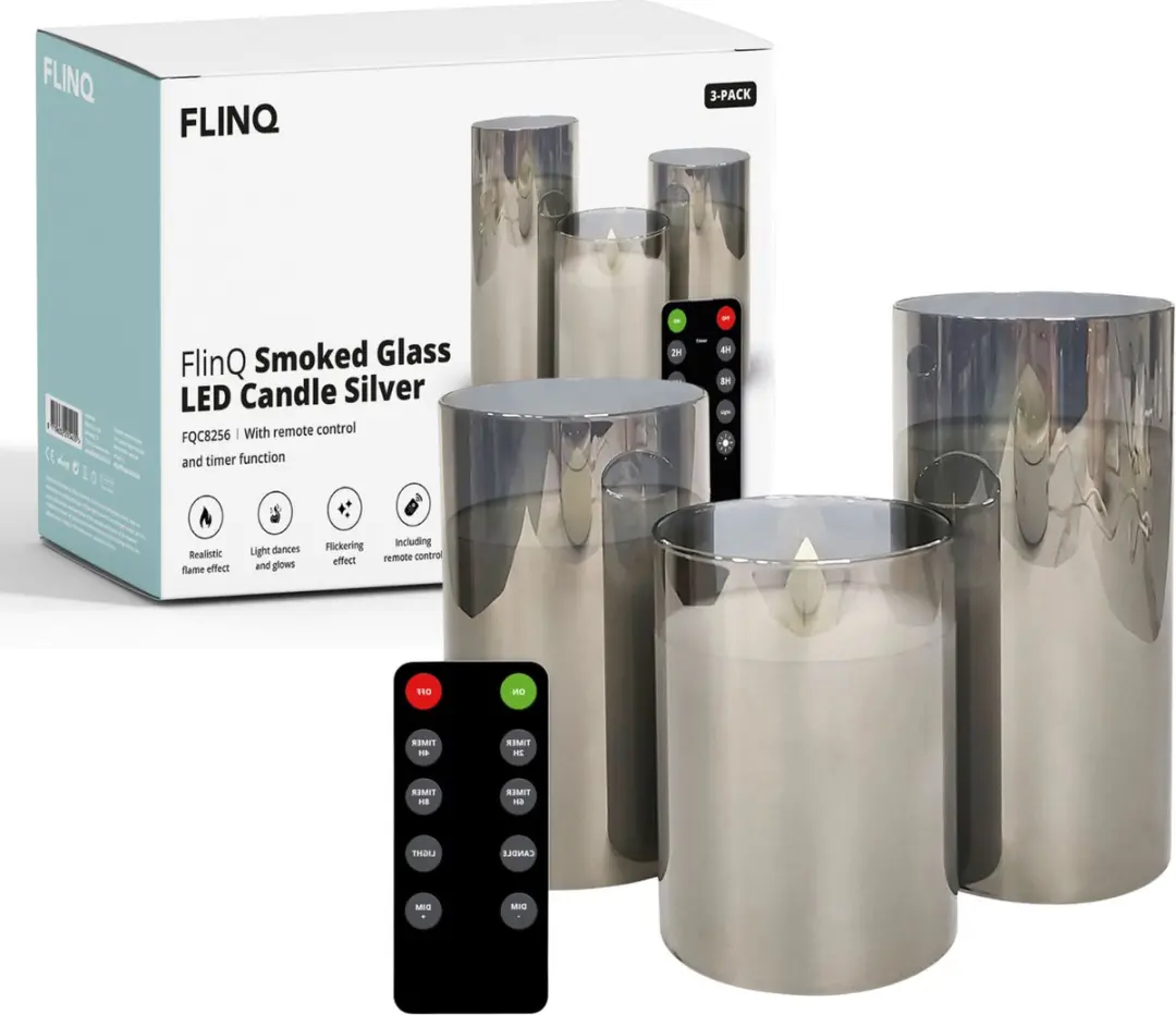 FlinQ LED Kaarsen met Bewegende Vlam in Smoked Glass