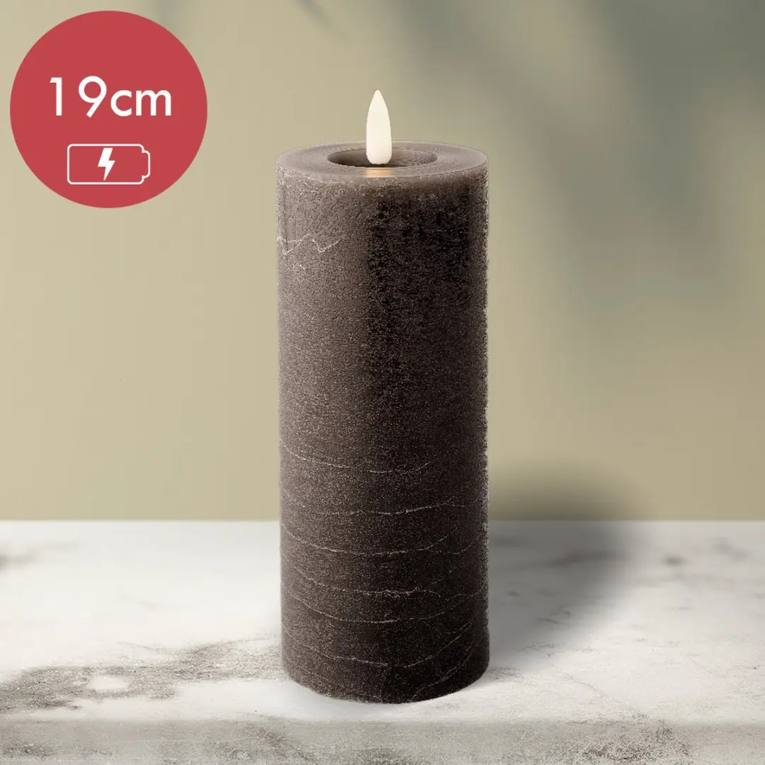 Lumineo LED Kaars Grijs Warm Wit 7x19cm