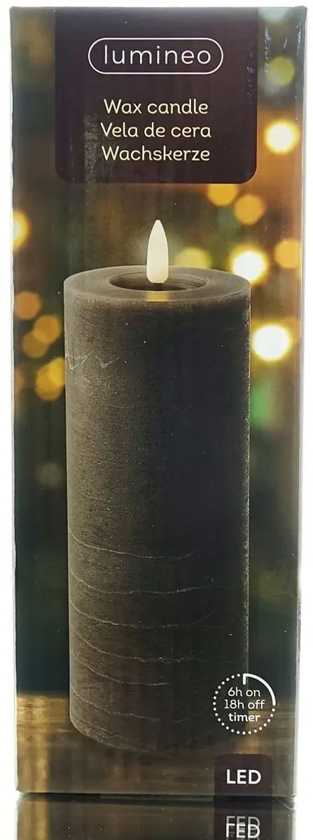 Lumineo LED Kaars Grijs Warm Wit 7x19cm - afbeelding 4 van 5