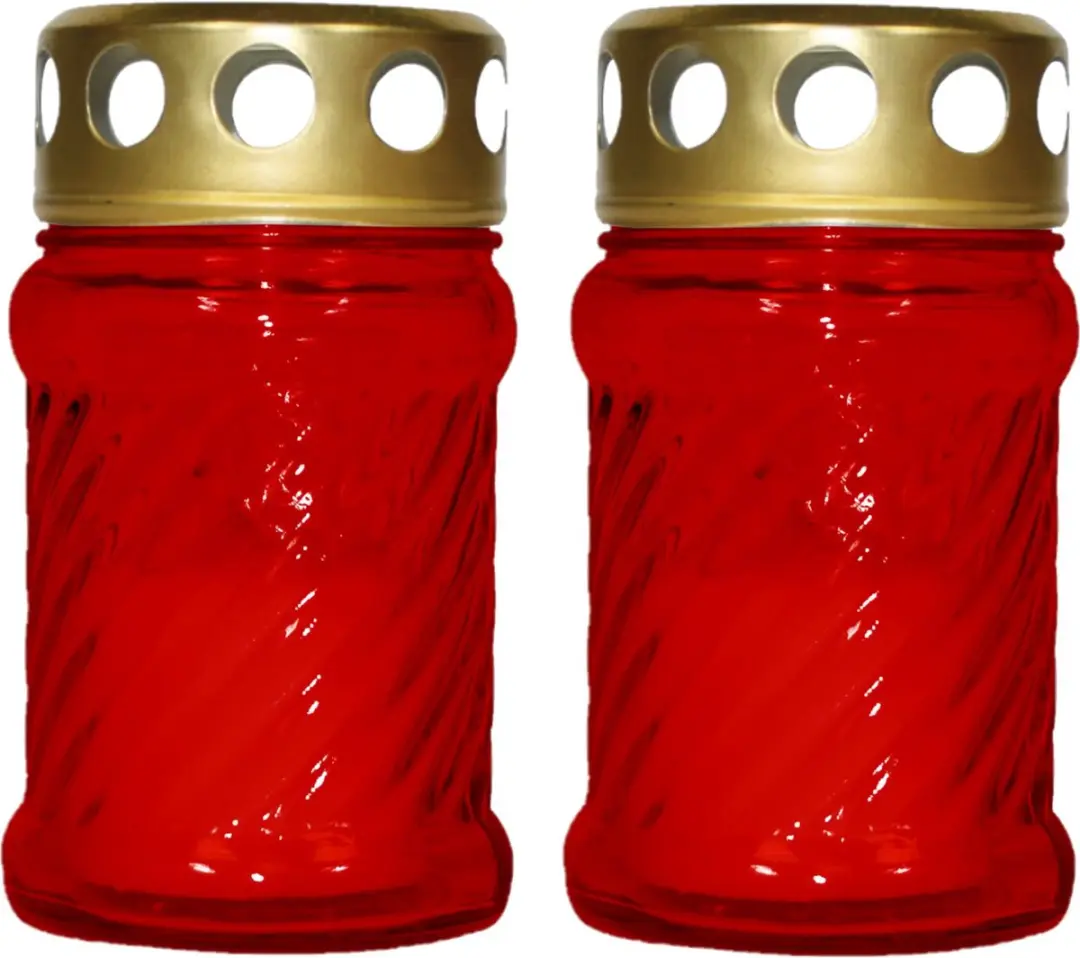 2x stuks grafkaarsen/gedenklichten met deksel rood 7 x 12 cm