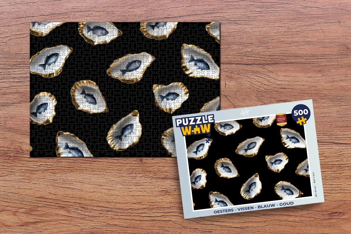 PuzzleWow Oesters Puzzel 500 Stuks - Blauw/Goud