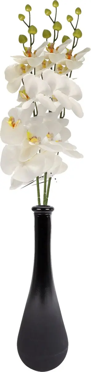 Bellatio Design Kunstbloem Orchidee Milan - 3x - creme - 78 cm - losse steel - kunst zijdebloem
