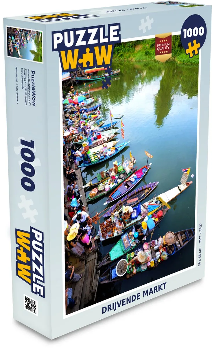 PuzzleWow Drijvende Markt Thailand Legpuzzel 1000 Stuks