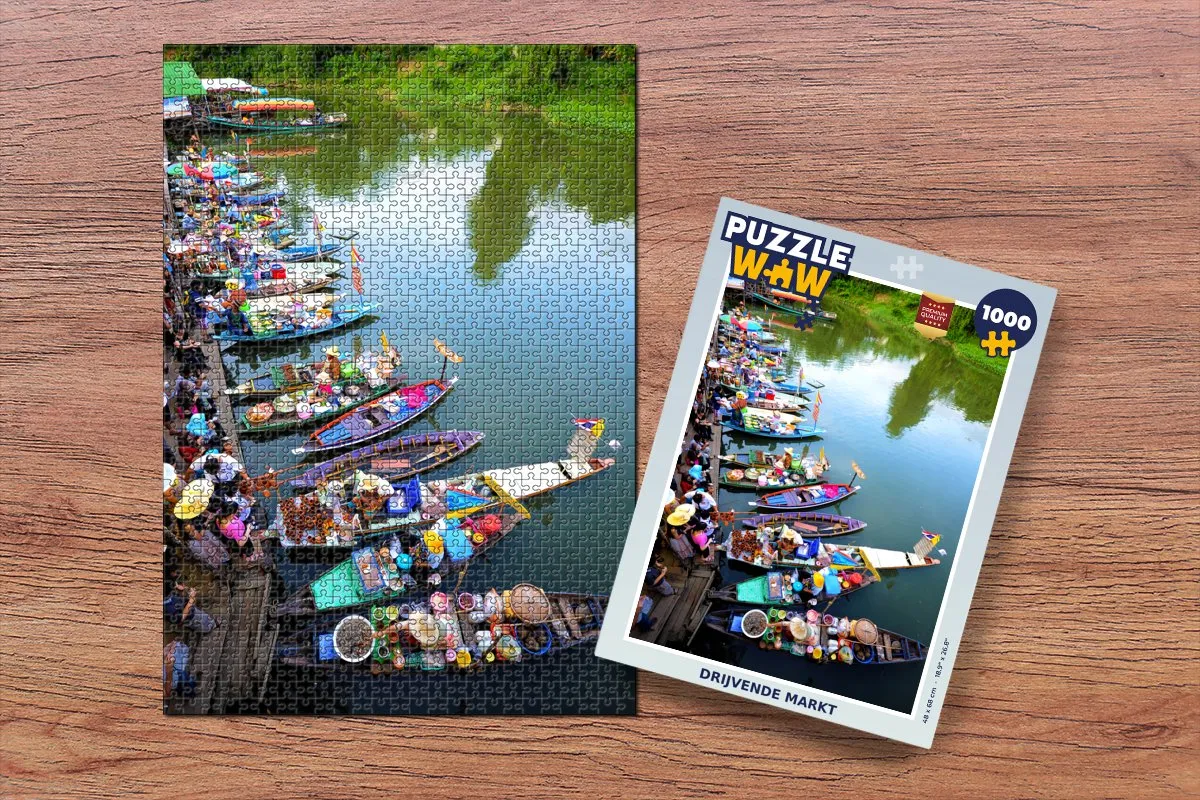 PuzzleWow Drijvende Markt Thailand Legpuzzel 1000 Stuks - Multicolor