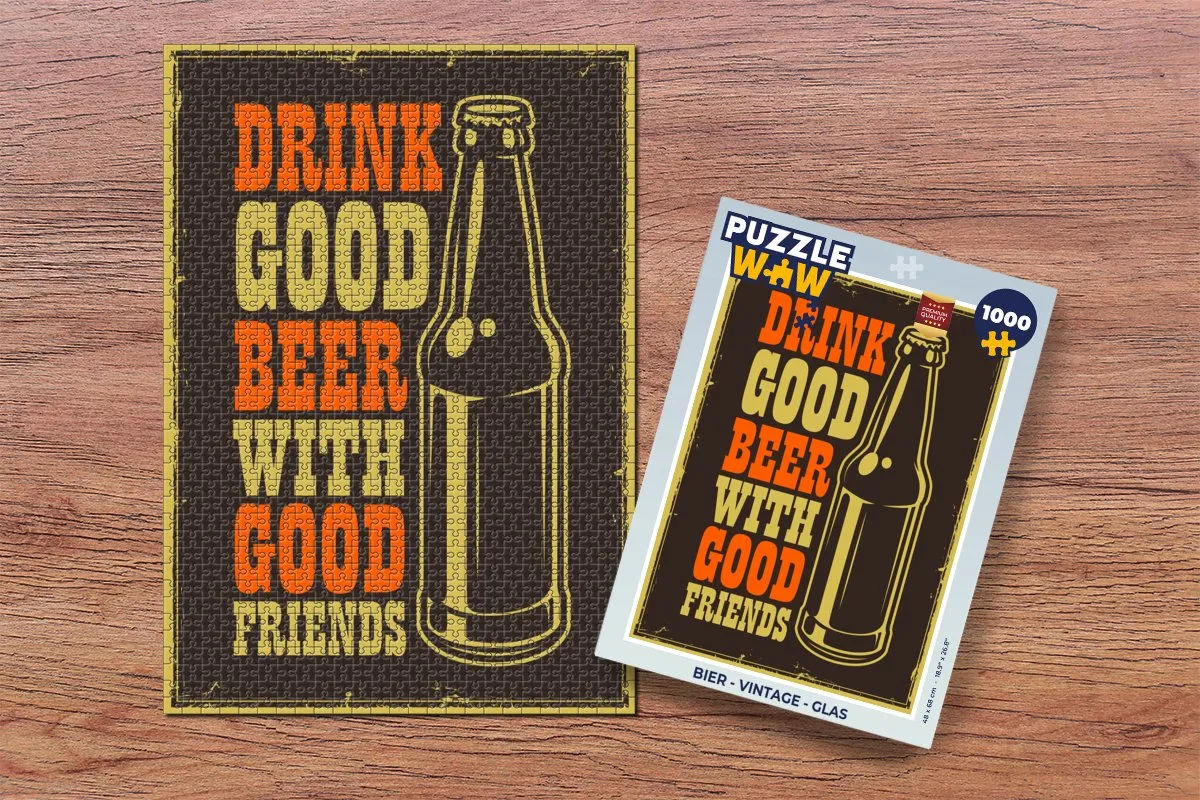 PuzzleWow Vintage 'Drink good beer with good friends' Legpuzzel 1000 Stuks - Multicolor