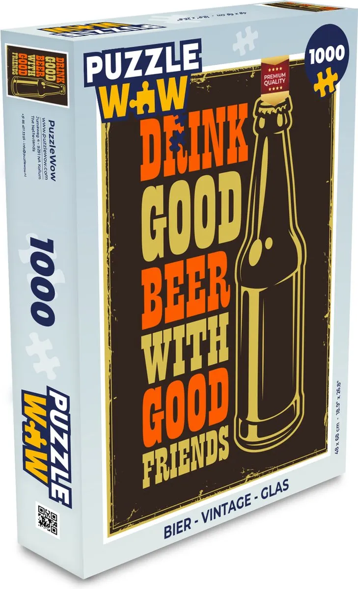 PuzzleWow Vintage 'Drink good beer with good friends' Legpuzzel 1000 Stuks - Multicolor