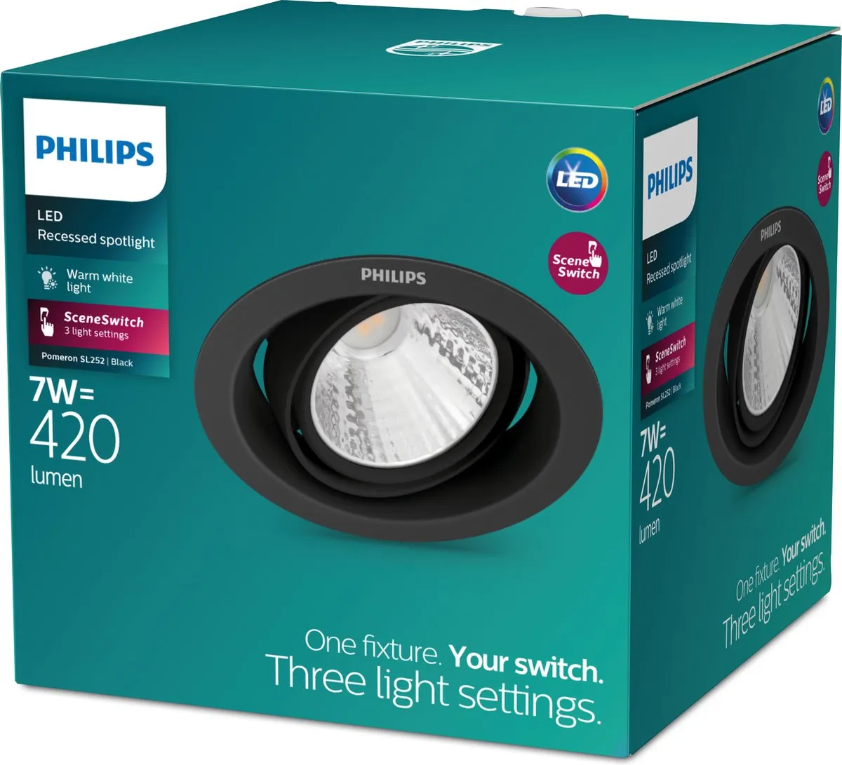 Philips Pomeron Inbouwspot 7W Warmwit - Zwart