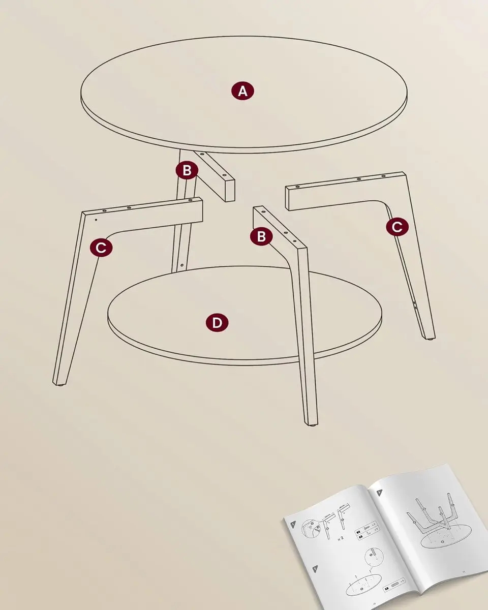 Songmics MAEZO Salontafel 80cm - Honingbruin - afbeelding 3 van 6