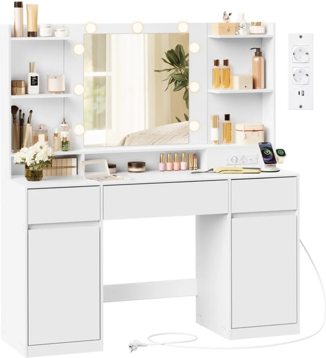 Songmics Kailyn Kaptafel met LED-spiegel 40x107x144cm