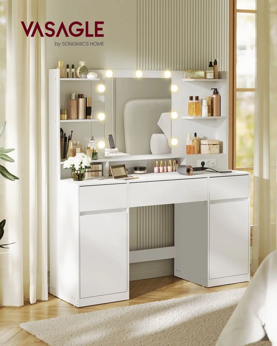 Songmics Kailyn Kaptafel met LED-spiegel 40x107x144cm - Wit - afbeelding 2 van 6