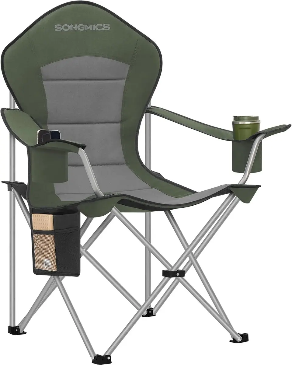 SONGMICS Campingklapstoel, brede zitting, hoge rugleuning, draagbare visstoel me