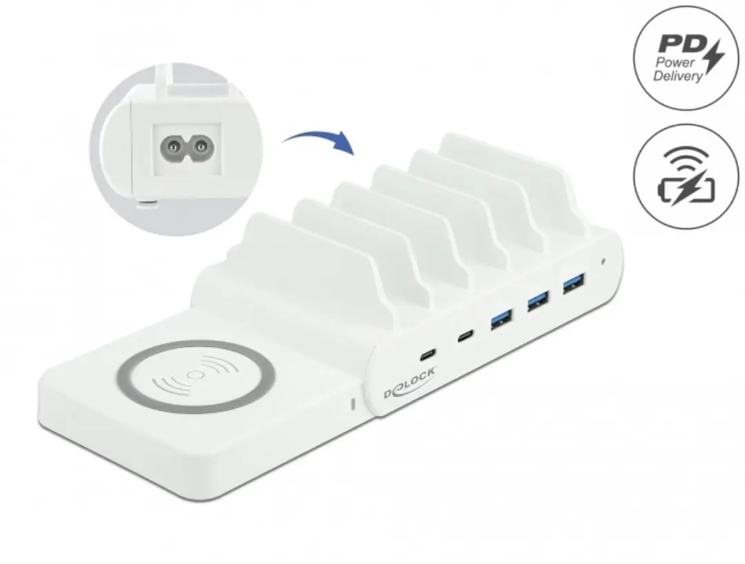 Delock 41450 Laadstation - 100W - 5 Poorten - Wit - afbeelding 2 van 2