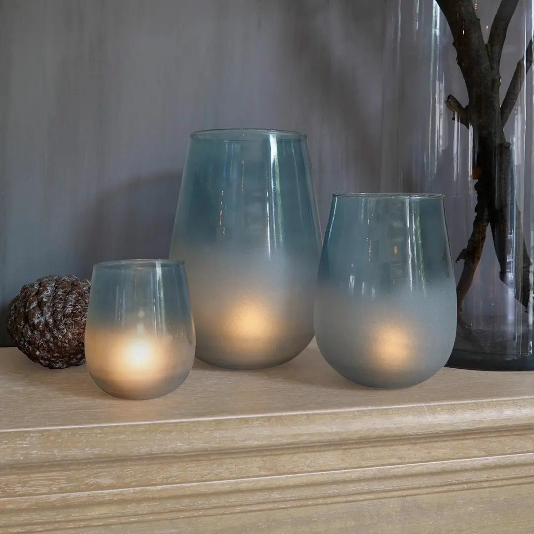 Loberon Windlichtset 3 Stuks Miristelle Blauw