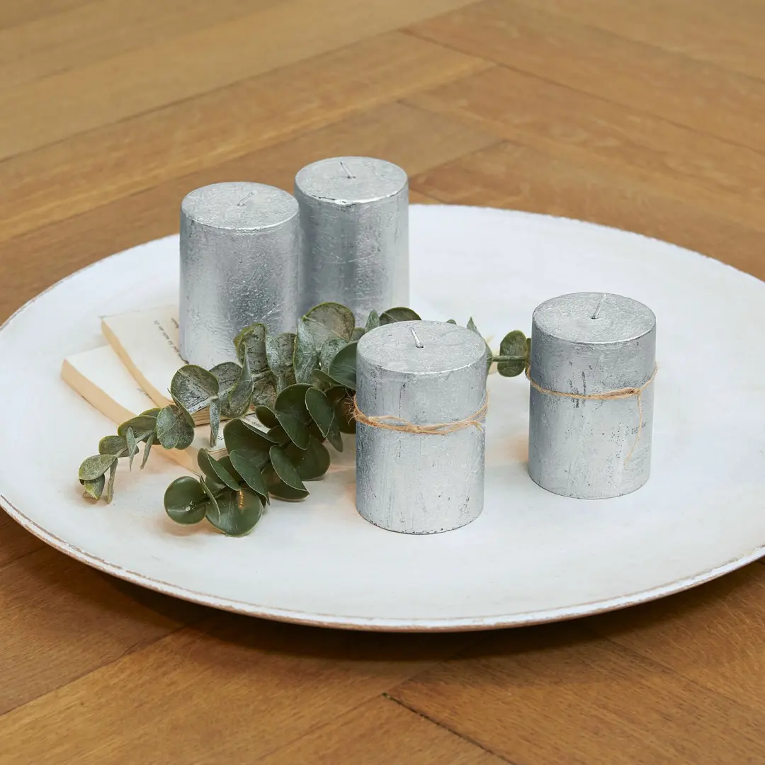 Loberon Virrans Kaarsen - 4 Stuks Zilverkleurig - afbeelding 4 van 4