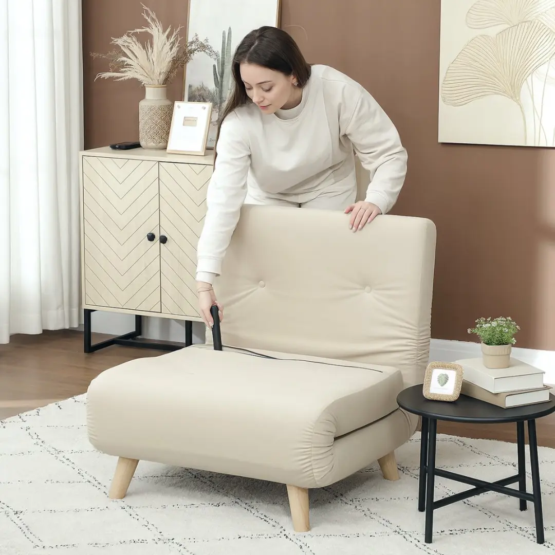Homcom Slaapfauteuil 2-in-1 Beige - afbeelding 3 van 6