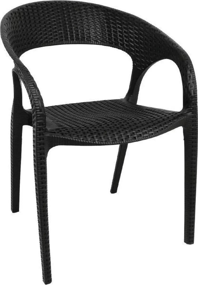 Bolero Kunststof Rotan Stoel met Armleuning Zwart ( Set van 4 )