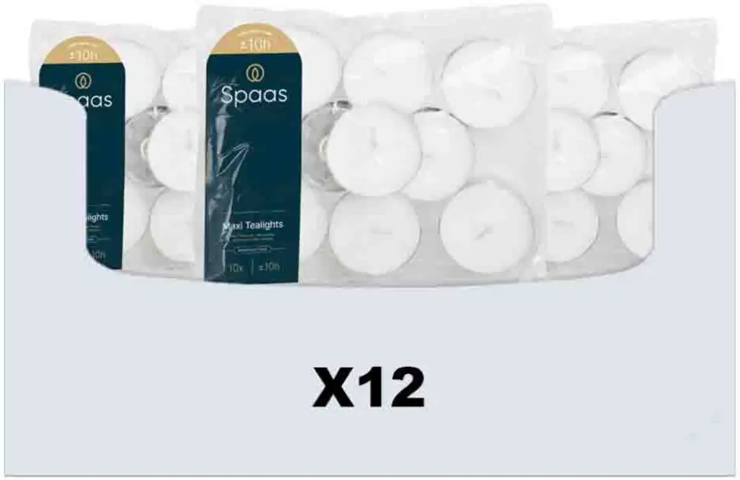 Spaas Maxi Theelichten ± 10 Branduren - 12 x 10 stuks - afbeelding 4 van 5