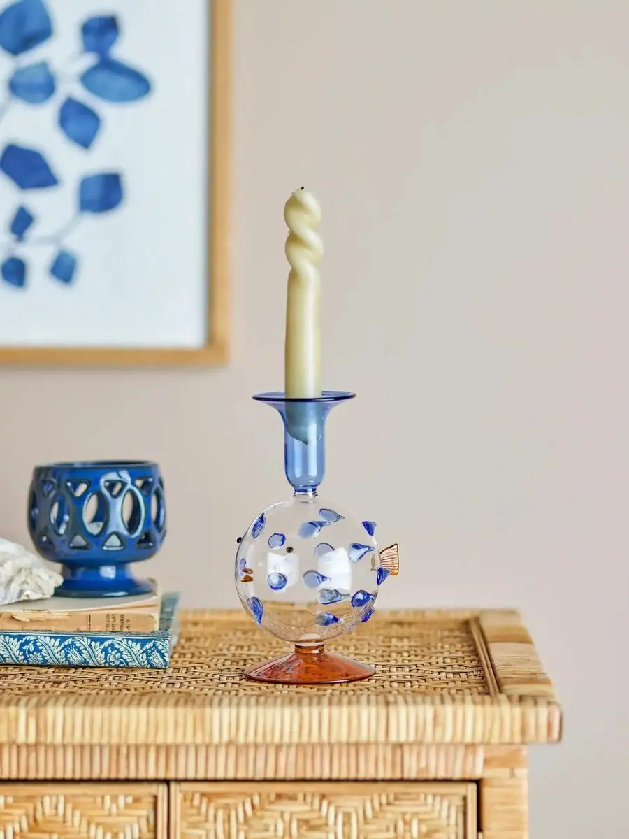 Bloomingville Kandelaar glas blauw Phila 11cm