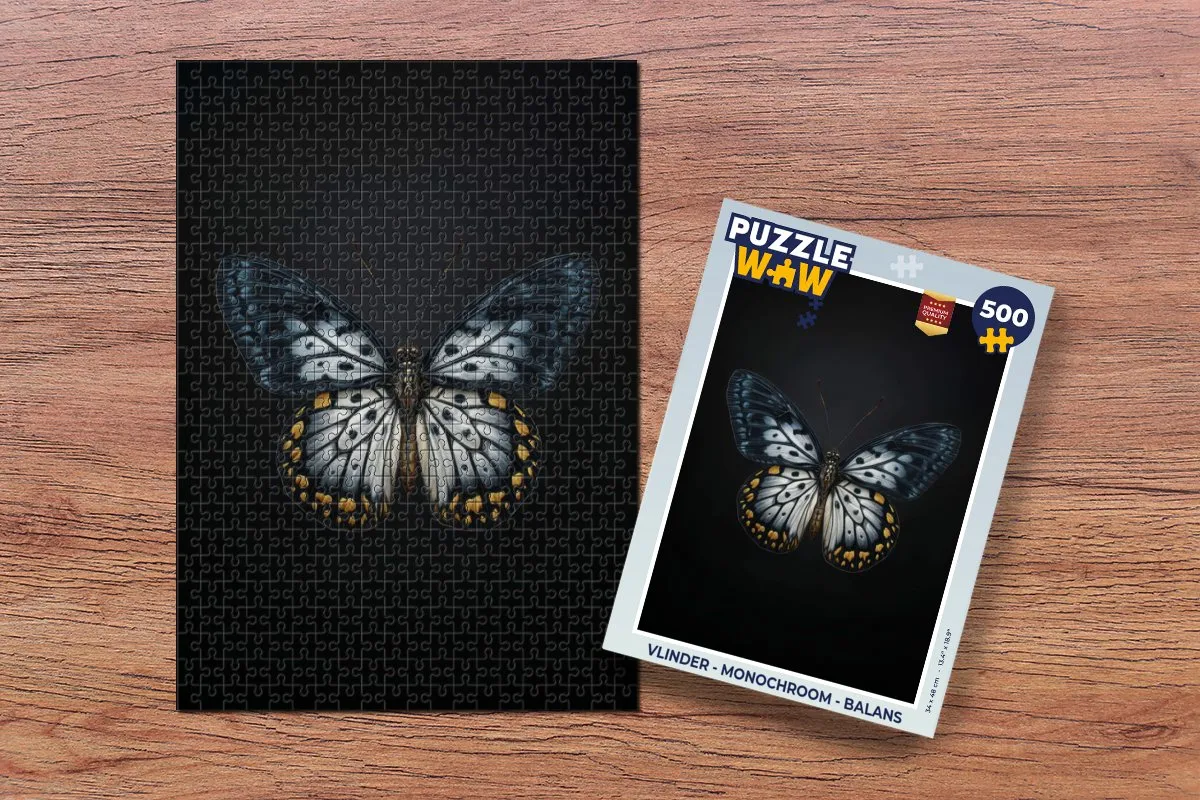 PuzzleWow Vlinder Legpuzzel 500 Stuks - Monochroom