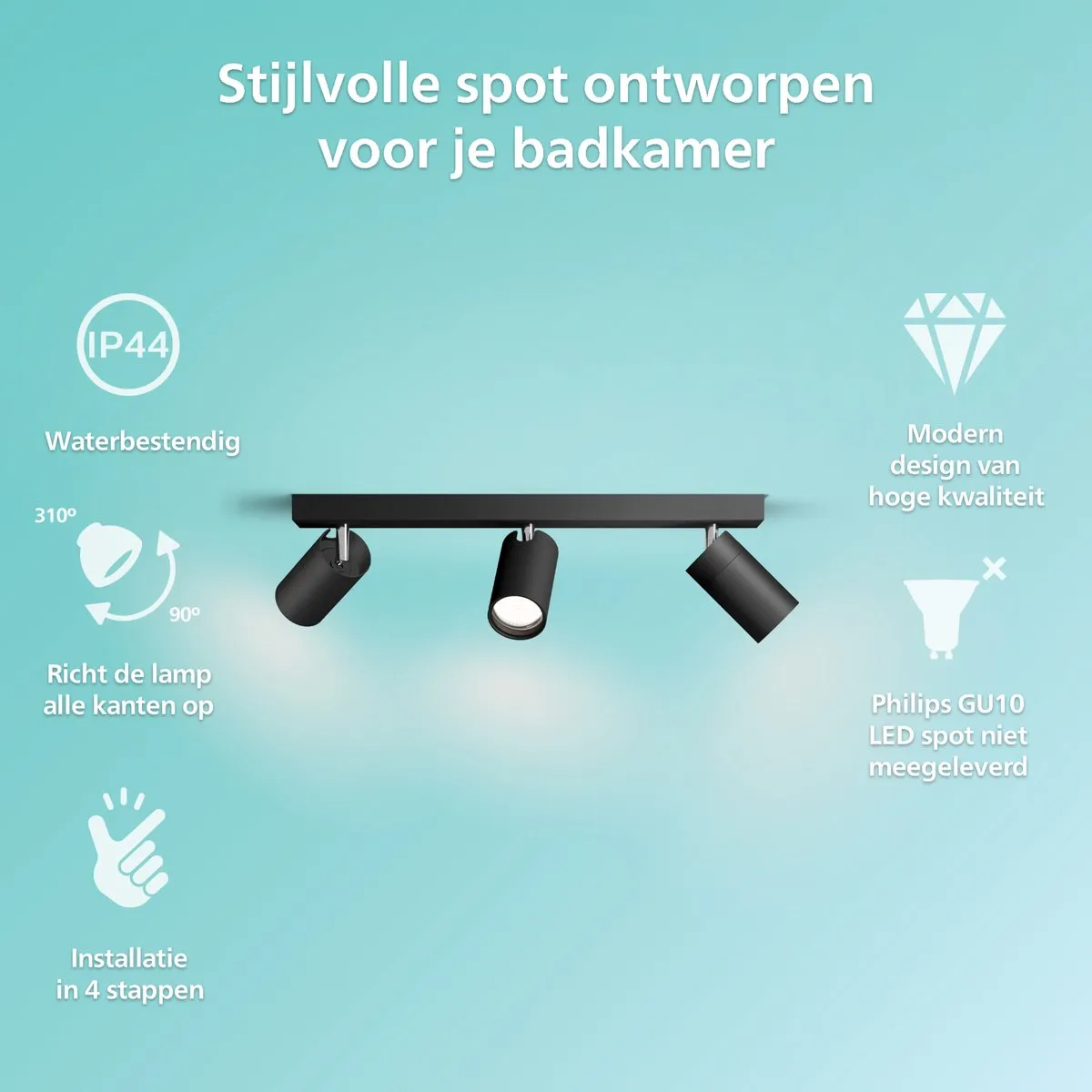 Philips Idris Spot IP44 3x5W - Zwart