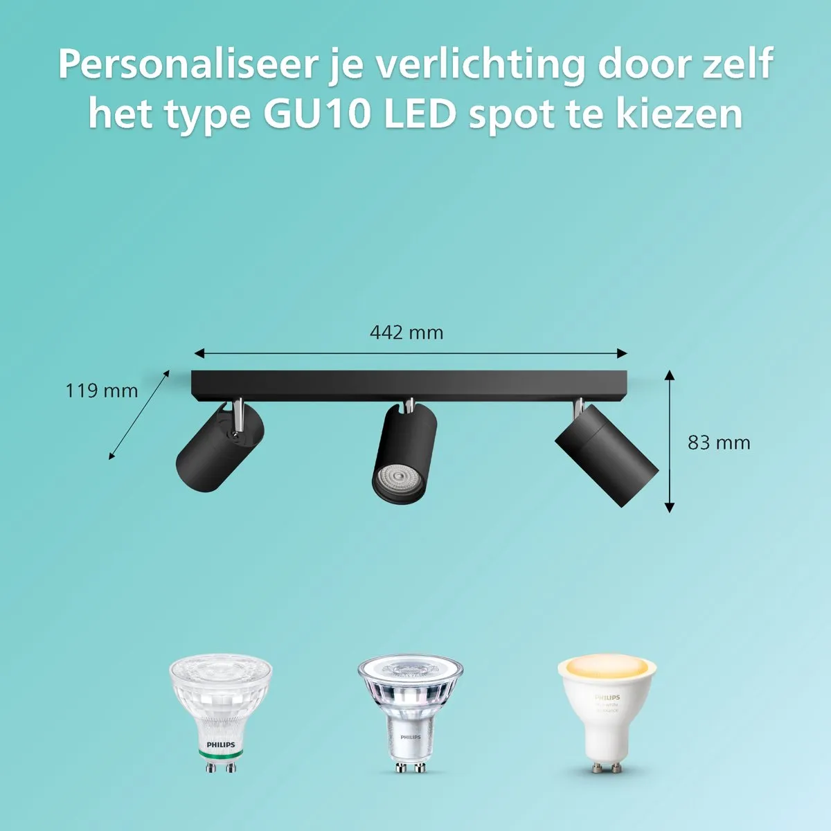 Philips Idris Spot IP44 3x5W - Zwart - afbeelding 6 van 6