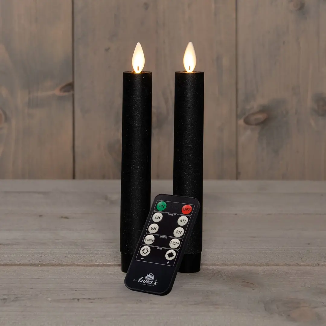 Anna's Collection LED Dinerkaarsen 2 Stuks - Zwart 18cm - afbeelding 2 van 4