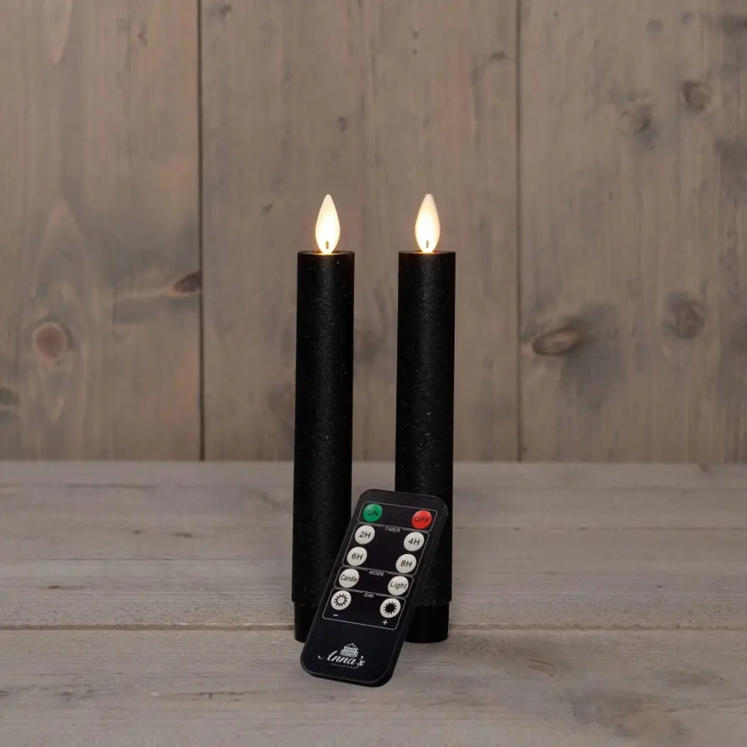 Anna's Collection LED Dinerkaarsen 2 Stuks - Zwart 18cm - afbeelding 4 van 4