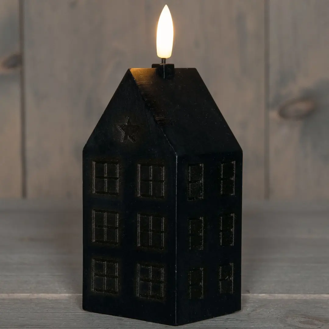 Anna's Collection LED Kaars Huisje 15cm - Zwart - afbeelding 2 van 2