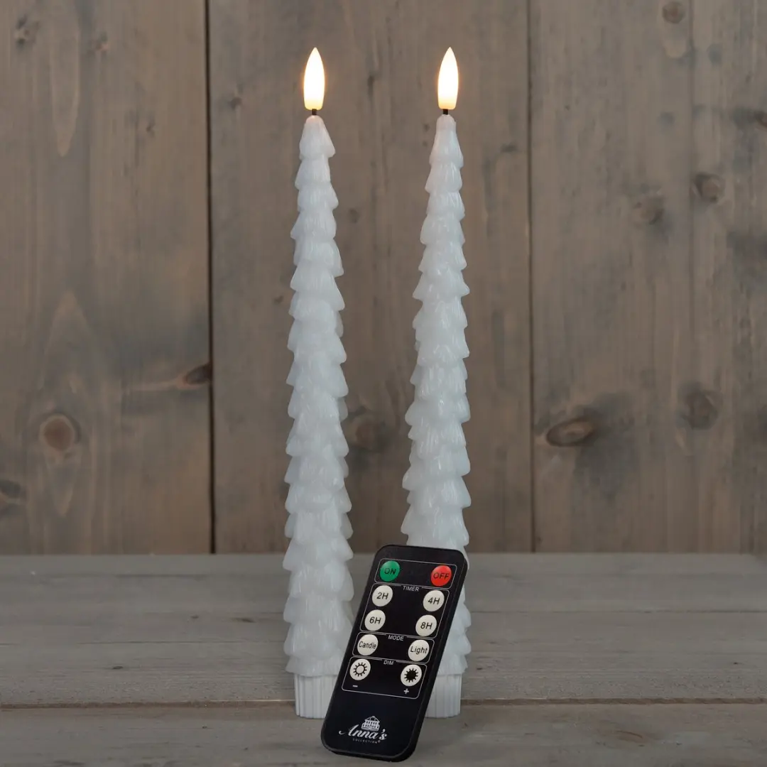 Anna's Collection LED kerstboom dinerkaarsen 27cm wit - met afstandsbediening - afbeelding 2 van 2