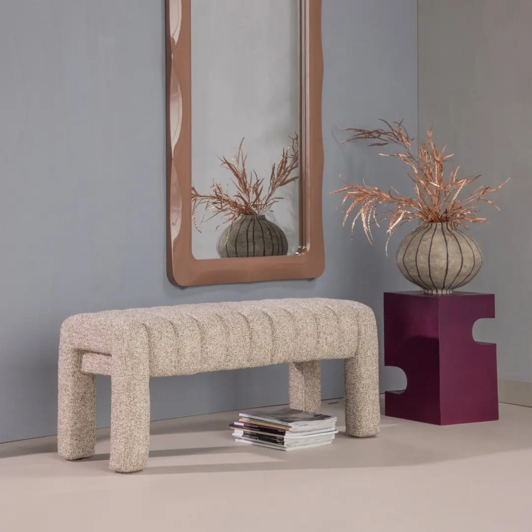 WOOOD Frex Bankje Gestoffeerd - Bouclé - Bruin - 48x110x43