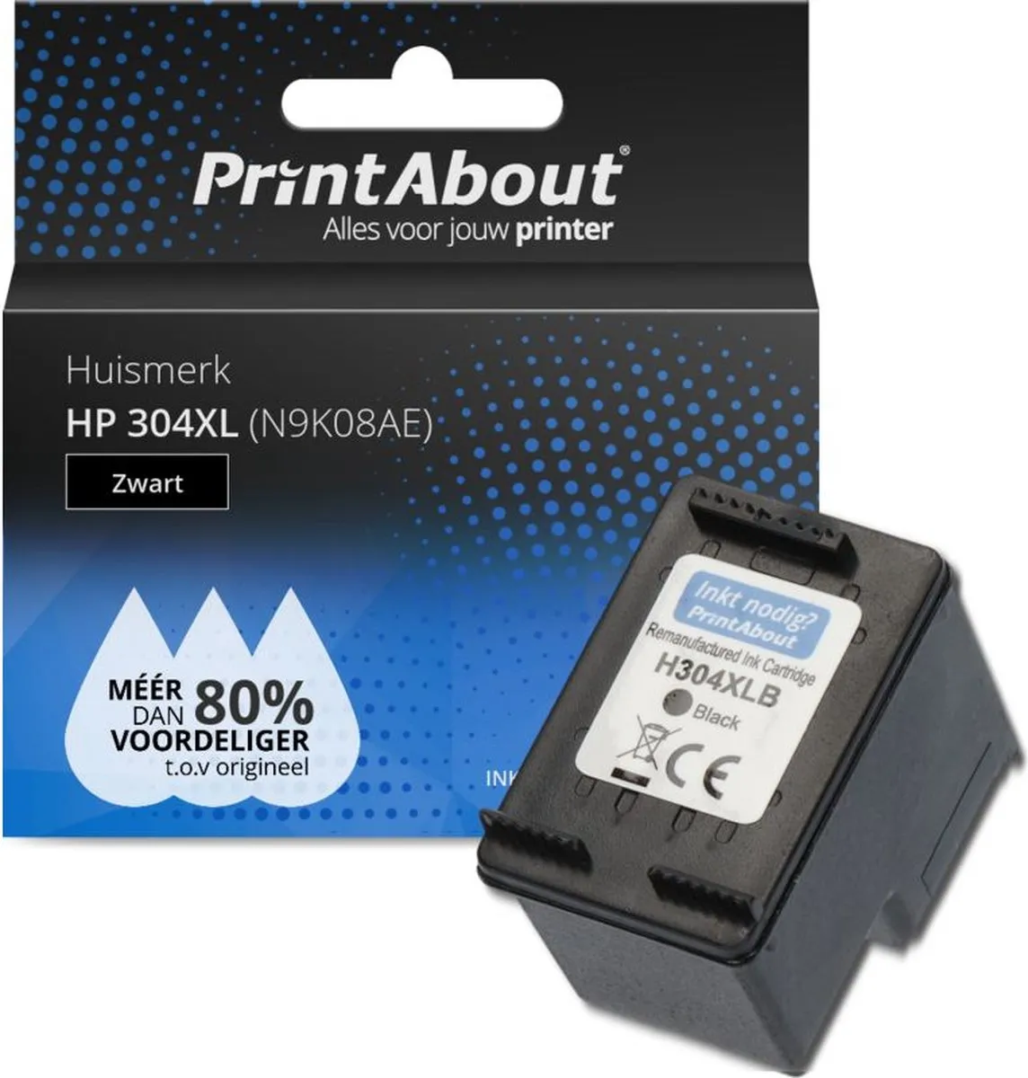 PrintAbout Inktcartridge 304XL N9K08AE - Zwart - 375 pagina's