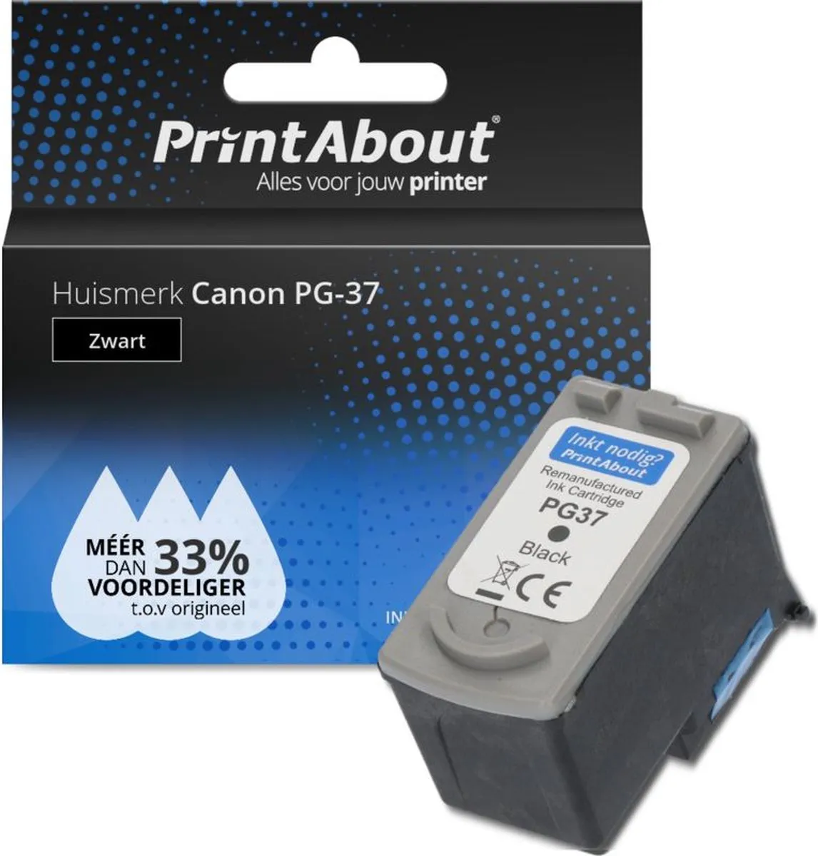 PrintAbout PG-37 Inktcartridge - Zwart - 13ml - o.a. Canon PIXMA