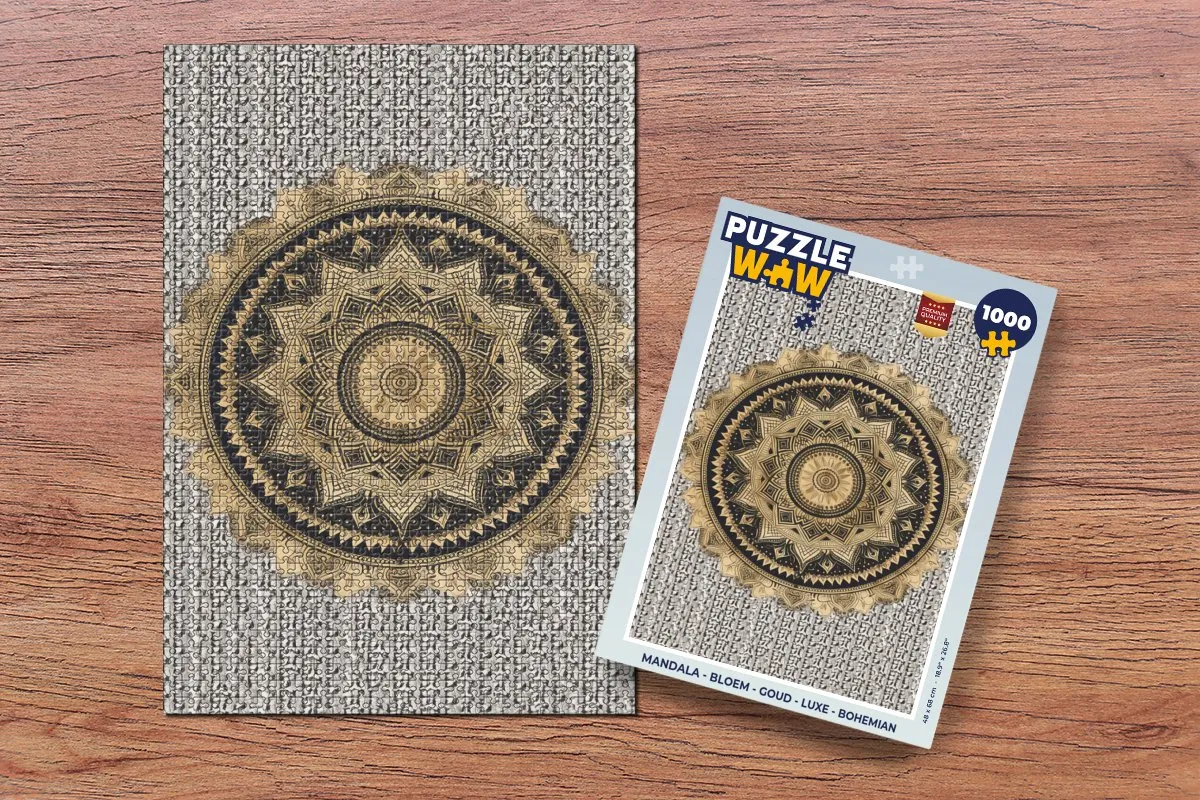 PuzzleWow Mandala Bloem Puzzel 1000 Stuks - Goud - Multicolor