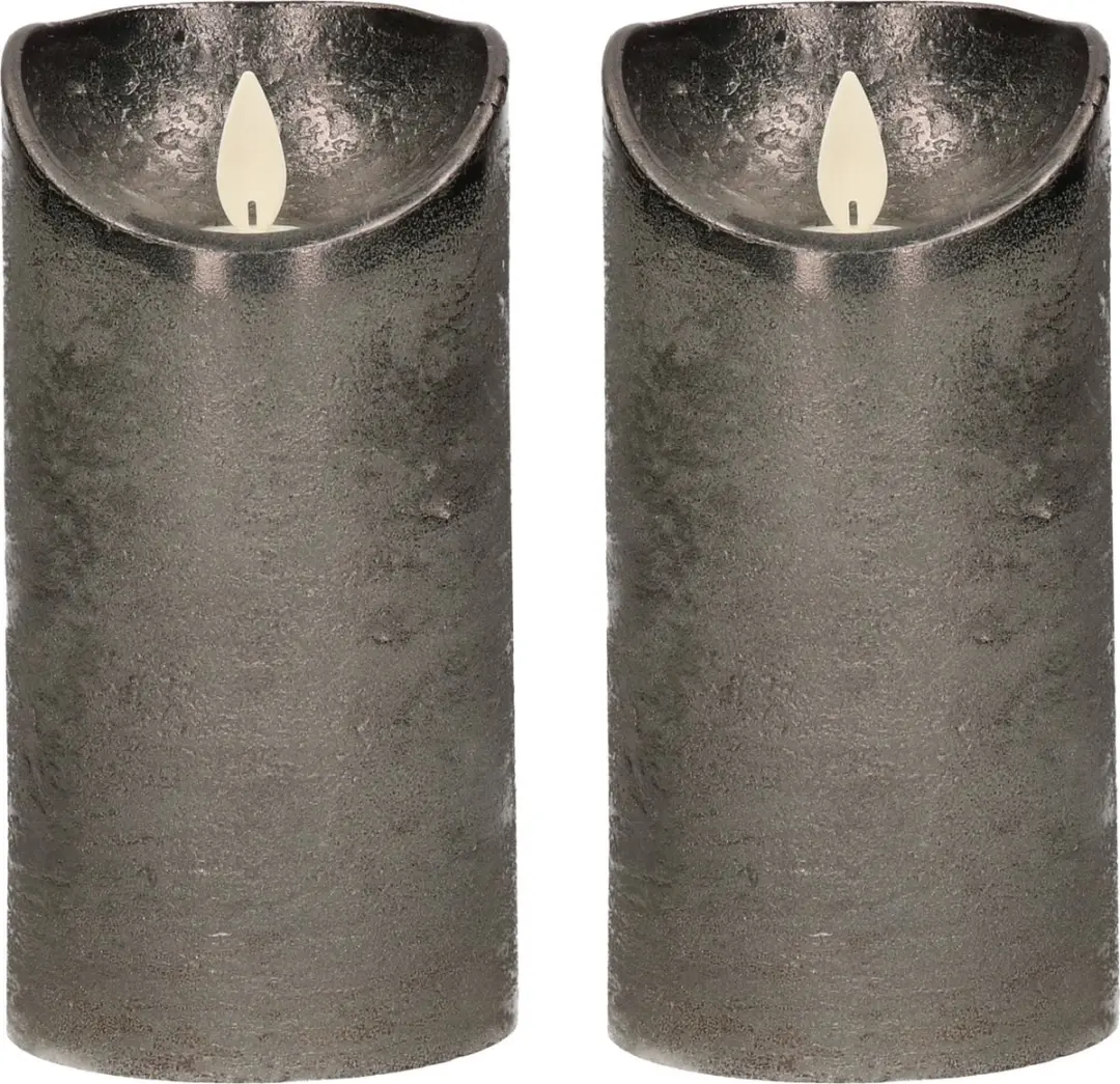 2x Antraciet LED kaarsen / stompkaarsen 15 cm