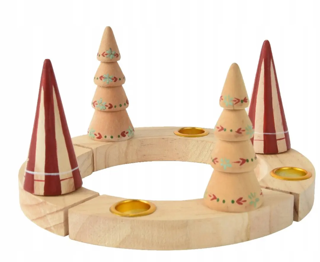 Houten kandelaar dennenhout met kerstboommotief, 12,5 cm hoog