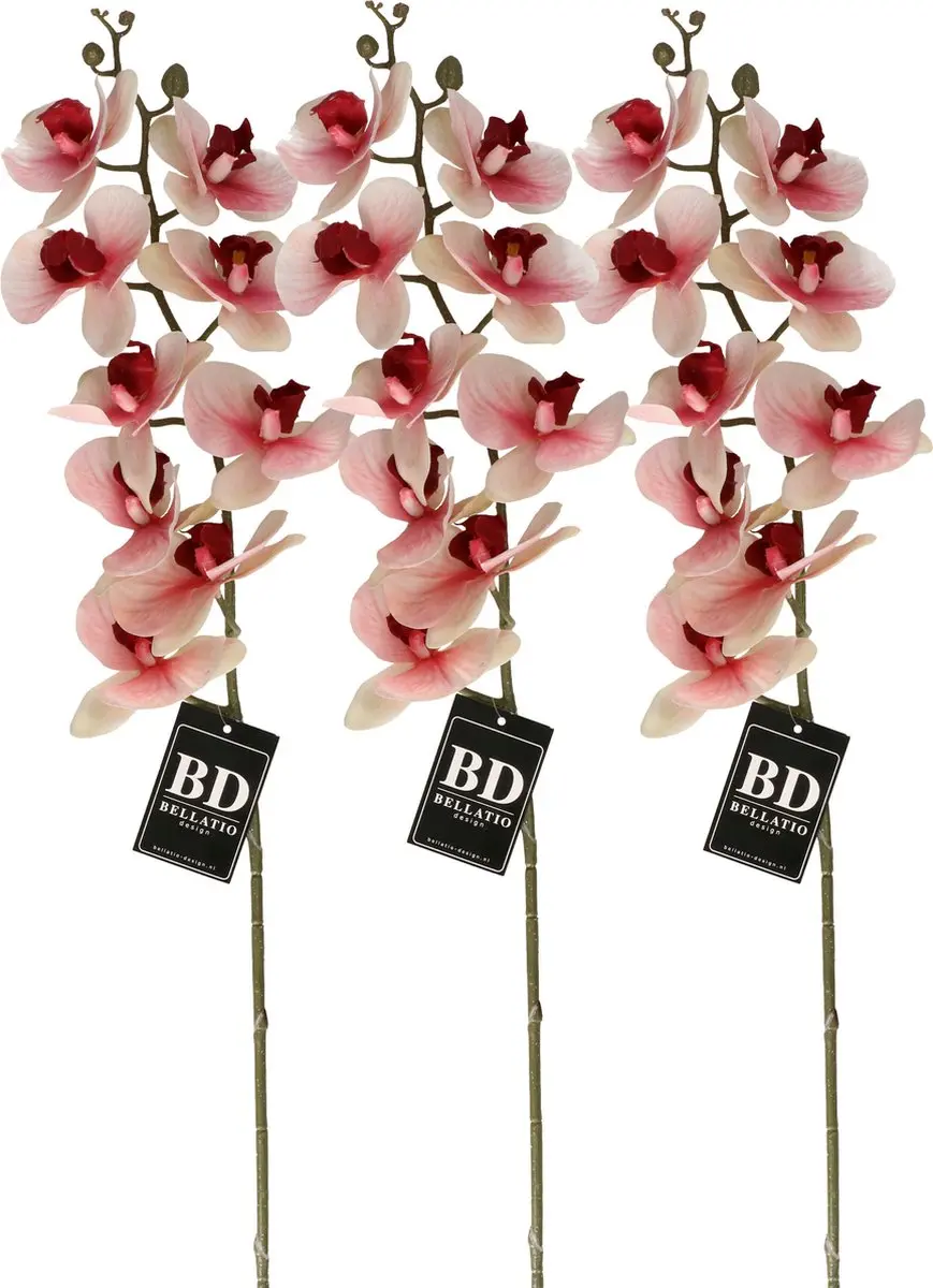 Bellatio Design Kunstbloem Orchidee Bora - 3x - roze - 108 cm - losse steel - kunst zijdebloem