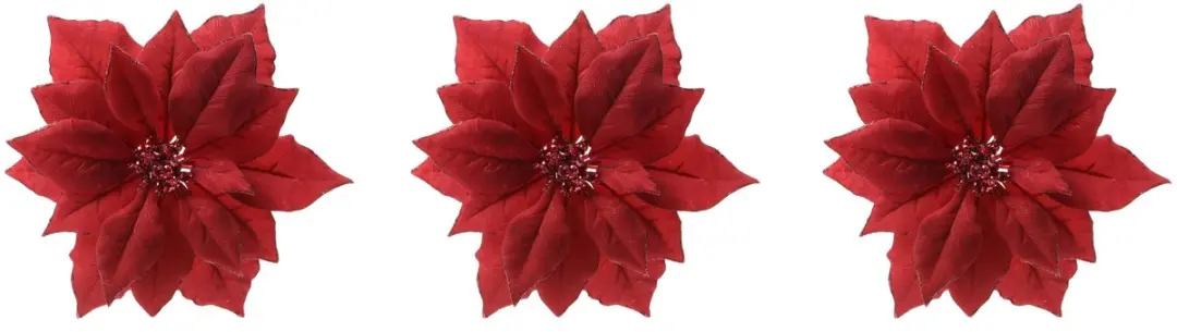 4x stuks decoratie bloemen kerststerren rood glitter clip 24 cm