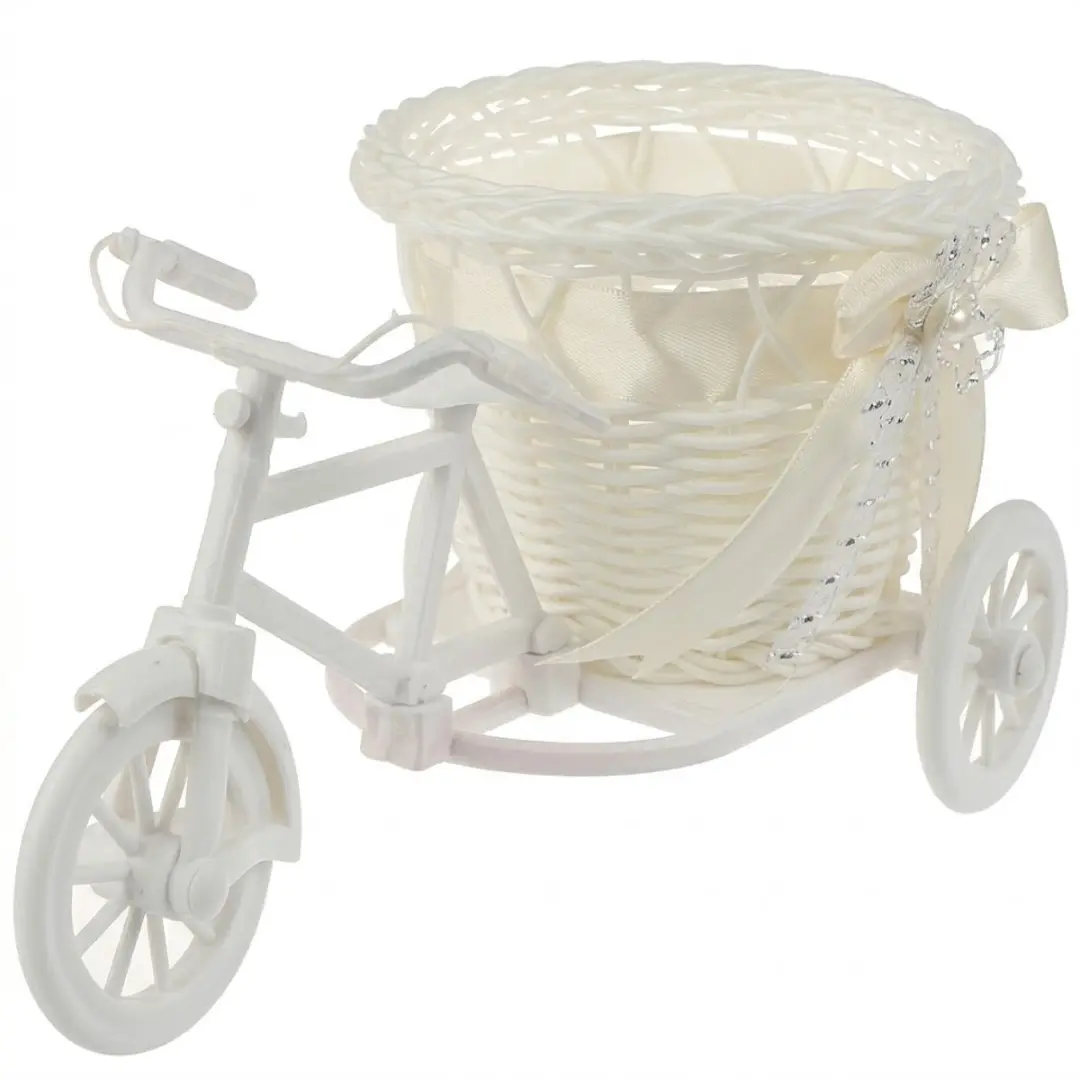 Witte vaas kunststof fiets model met mand