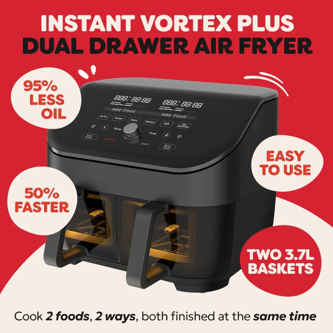 Instant Pot Vortex Plus Dual ClearCook 7,6L Airfryer - Zwart - afbeelding 3 van 6