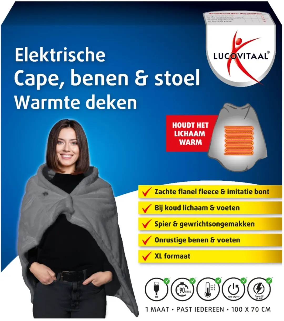 Lucovitaal Elektrische Warmtedeken Eenpersoons Grijs