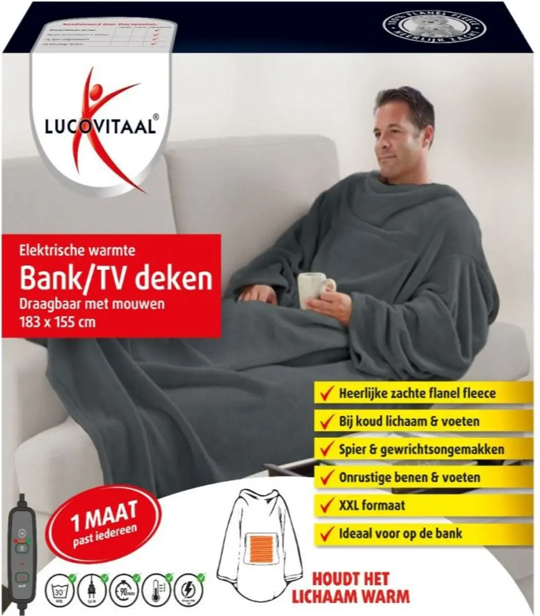 Lucovitaal Elektrische Warmte Bank/TV Deken - Extra Breed Grijs - afbeelding 6 van 6