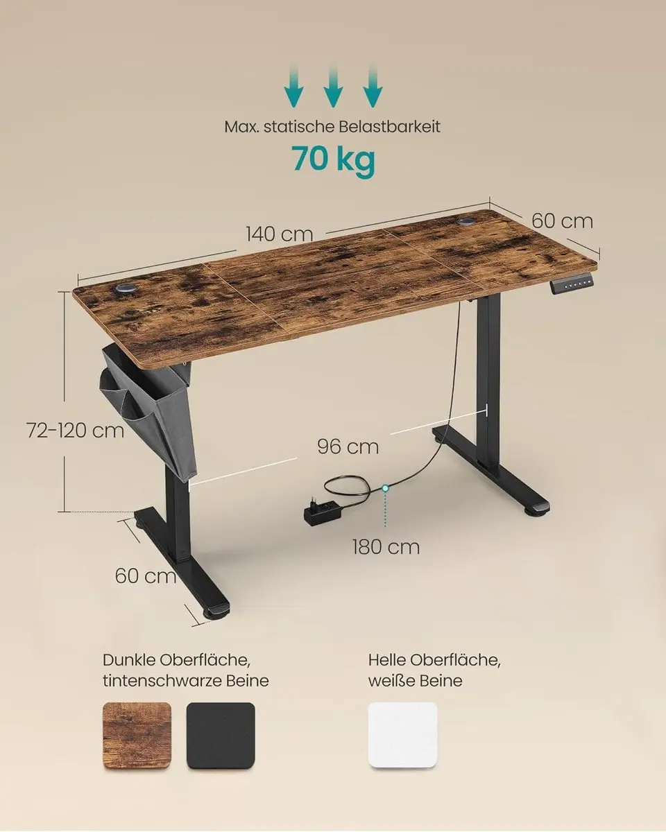 Songmics LSD134K01 Elektrisch Bureau - 60x140cm - afbeelding 2 van 6